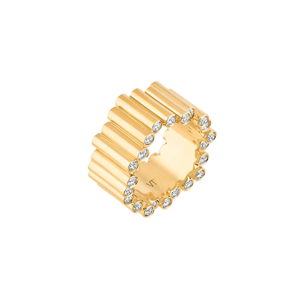 Viltier 18k Yellow Gold Large Diamond Edge Ring